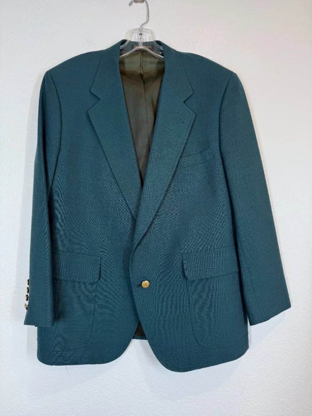 Palm Beach Sports Coat Blazer Teal Green Gold Buttons USA Golf Preppy 44